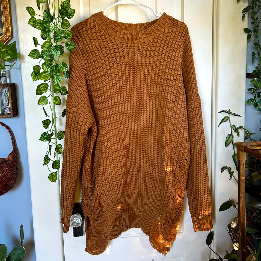 Oversized knit sweater dress tan/ rust orange